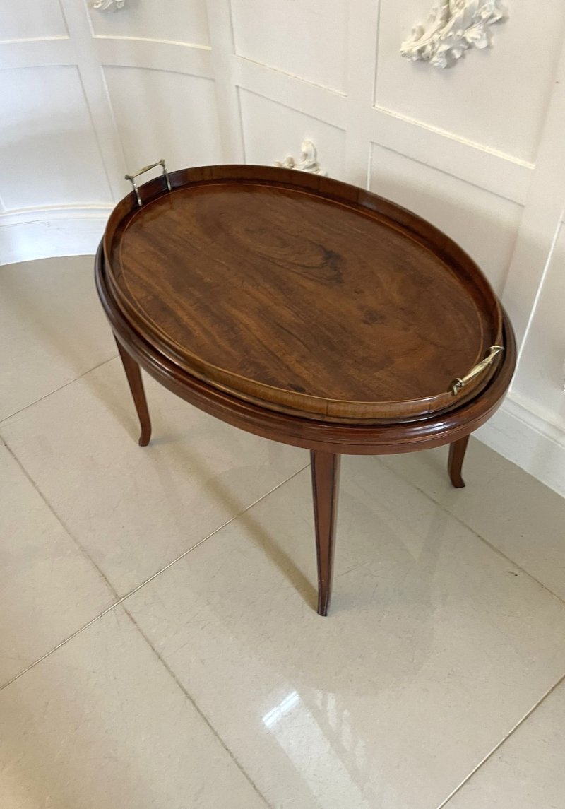 Large Antique Edwardian Oval Quality Figured Mahogany Tea Tray on Stand - Image 2